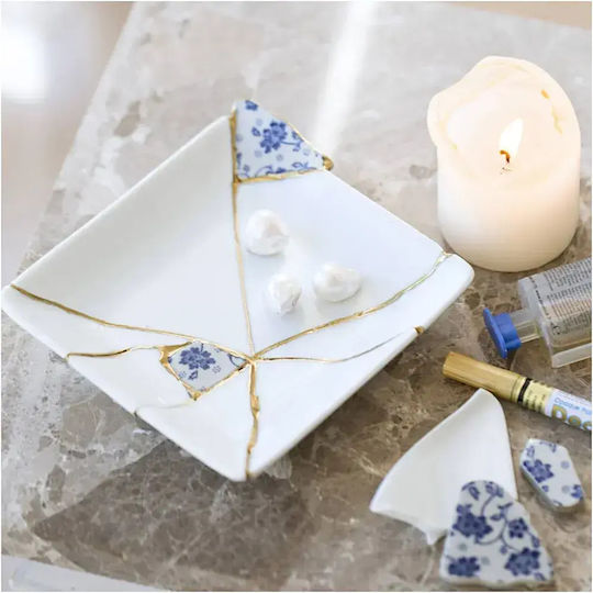 Kreatives Bastelset Kintsugi Schale Blau Gold Weiß 977815