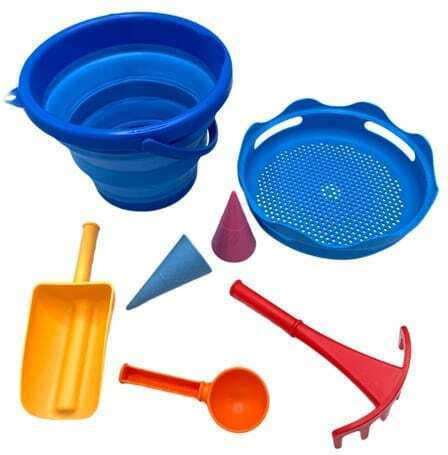 Folding Beach Bucket Toys 7 in 1 Compactoys-blue