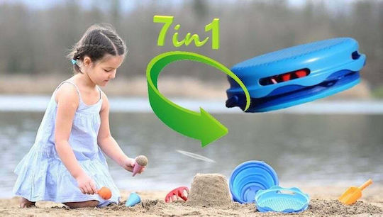 Folding Beach Bucket Toys 7 in 1 Compactoys-blue