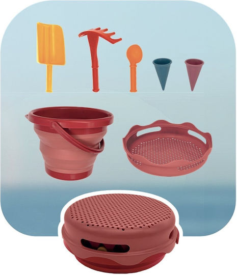 Compactoys Beach Bucket Set with Accessories made of Plastic Red 17.78cm 7pcs