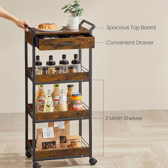 Vasagle Metal Kitchen Trolley 4 Tiers Brown 46.2x30x96.1cm