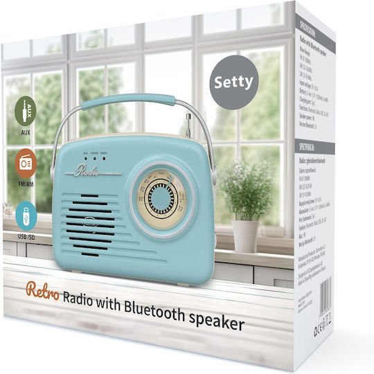 Setty P350 Retro Φορητό Ραδιόφωνο Μπαταρίας με Bluetooth και USB Μπλε