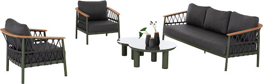 Set Living Room 5pcs Stream Hm6426.07 Green Aluminium-Anthracite Rope-Olefin