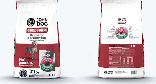 John Dog Good Form 3kg Trockenfutter für Erwachsene Hunde Mittlere & Große Rassen mit Huhn und Rindfleisch