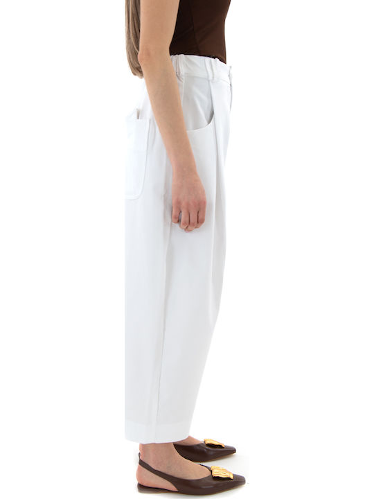 Women's High Rise Fabric Capri Trousers White