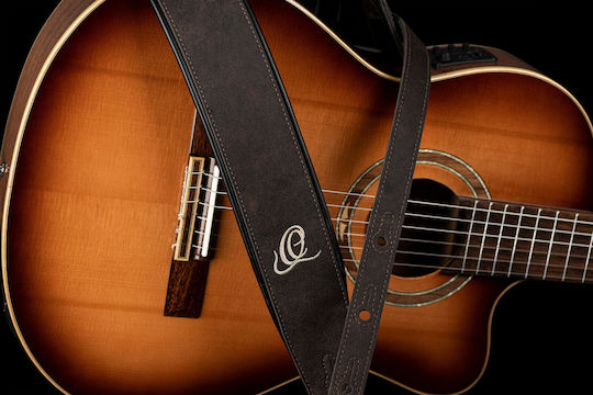 Ortega Guitar Strap Osar-2 Synthetic Leather & Leather Brown Length Up To 1450 Mm Width 70 Mm