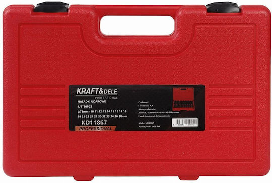 Kraft&dele Kd11867 Комплект Разширени Въздействени Гнезда ½" 10 38 Мм 20 Бройки