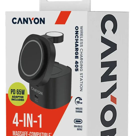 Canyon Безжично Зарядно Qi2 с USB-C Изходен Порт 30W Power Delivery Черно (OnCharge 405)