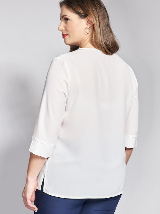 Bluza Damă Satin Cu Mânecă 3/4 Albă