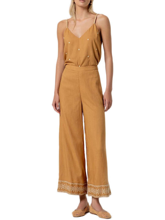 Damen Bluse mit Spaghetti-Träger & V-Ausschnitt Braun