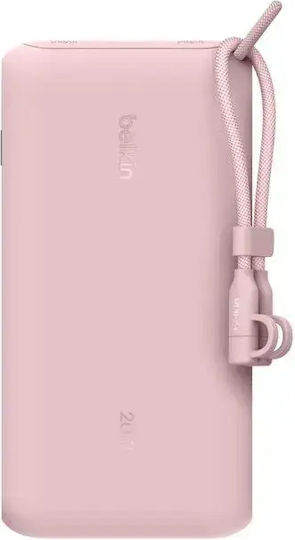 Belkin Power Bank 20000mAh 20W mit USB-A Ausgangsanschlüsse und 2 USB-C Ausgangsanschlüsse Stromlieferung Rosa