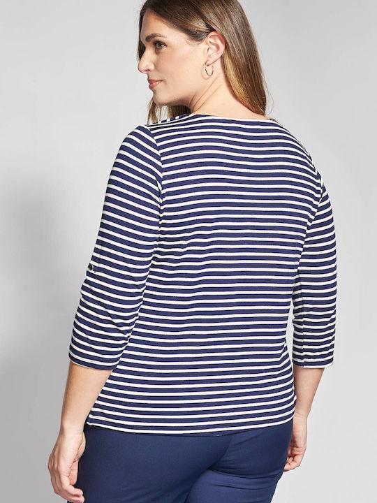 Bluza Damă Polo Cu Dungi Albastră