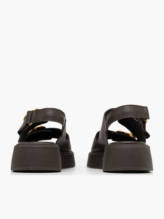 Leder Flache Sandalen Für Damen Braun