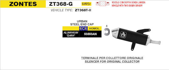 Arrow Exhaust Aluminium Dark Urban Steel End Cap Zontes Zt368-g '25-'26 53553an.alum Dark