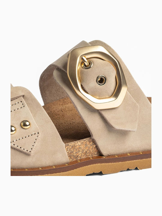 Leather Women's Anatomic Flat Sandals Beige