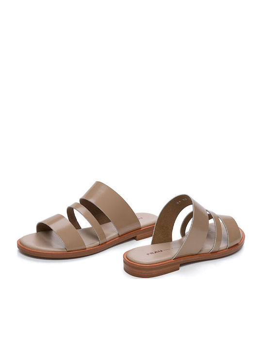 Leather Women's Flat Sandals Beige