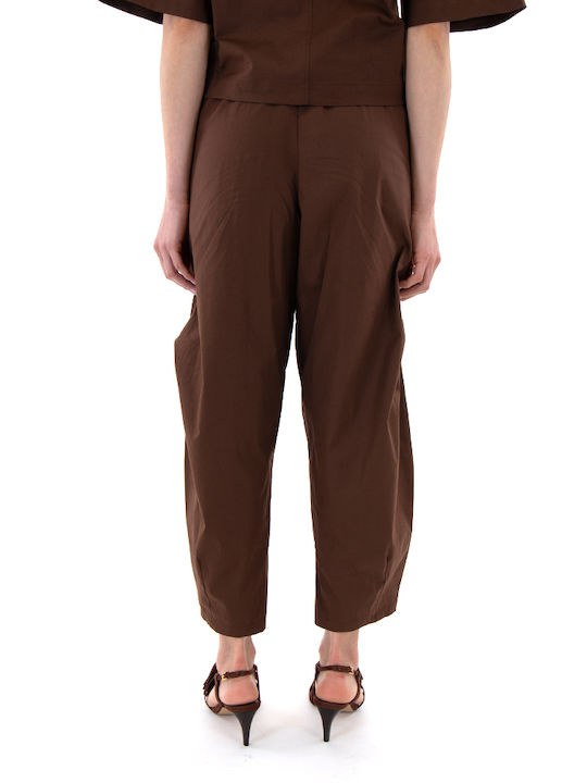Pants Γυναικείο Ψηλόμεσο Υφασμάτινο Παντελόνι με Λάστιχο Καφέ