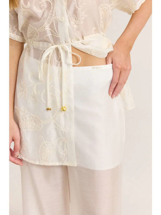 Pantaloni Largi Damă Ecru