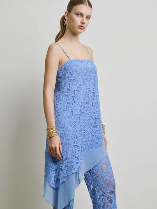 Women's Light Blue Set with High Rise Trousers with Rubber Band in Straight Leg Floral