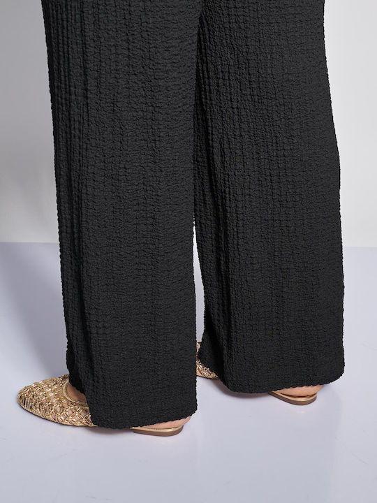 Pantaloni Largi Dama Cu Cauciuc Negri