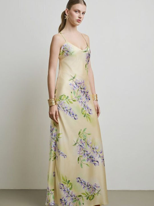 Summer Maxi Slip Dress for Wedding and Christening Open Back Yellow