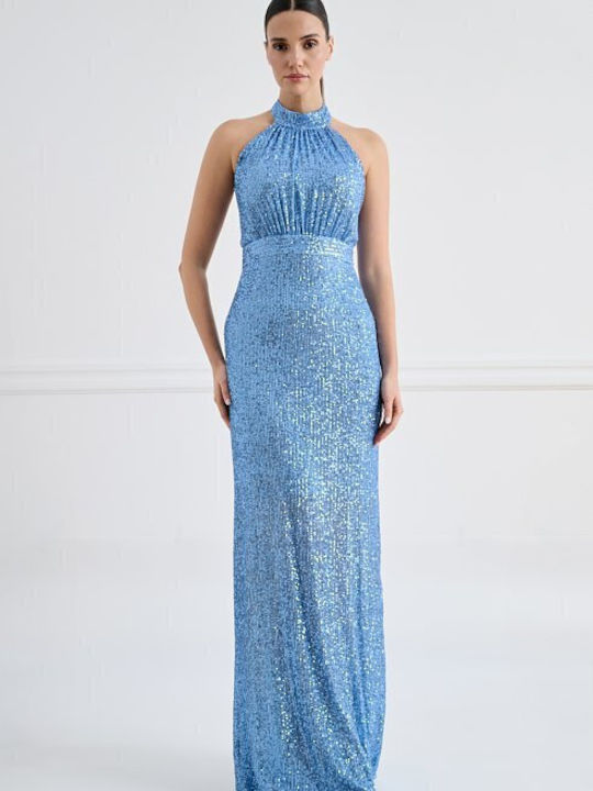 Maxi Rochie de Seară cu Spate Deschis Albastră