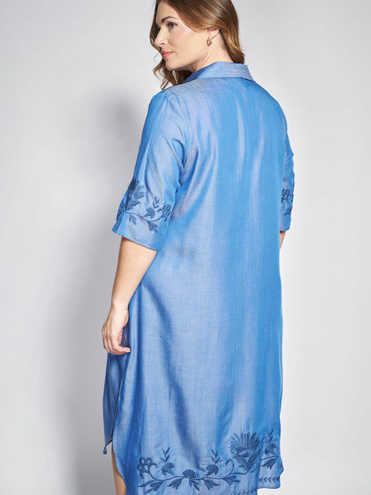 Rochie De Vară Maxi De Seară Rochie-Cămașă Albastră