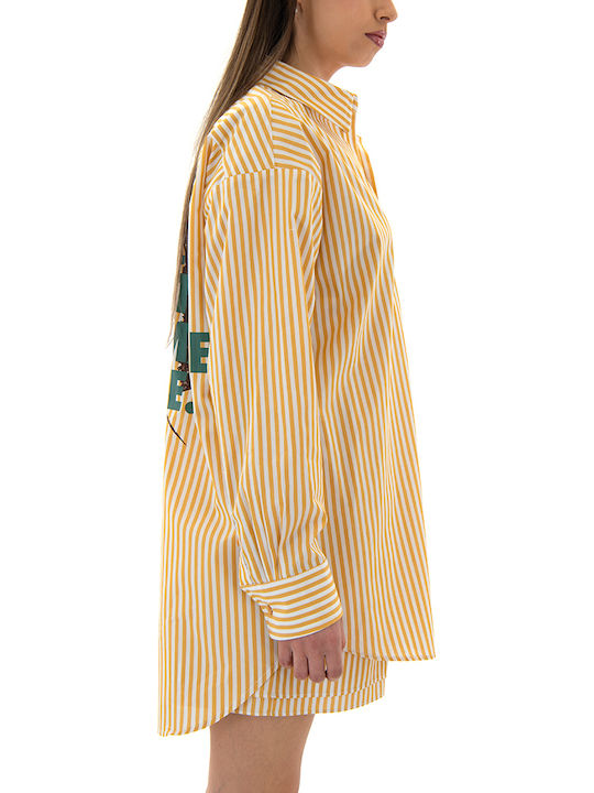 Long Sleeve Women's Shirt Yellow- White Striped