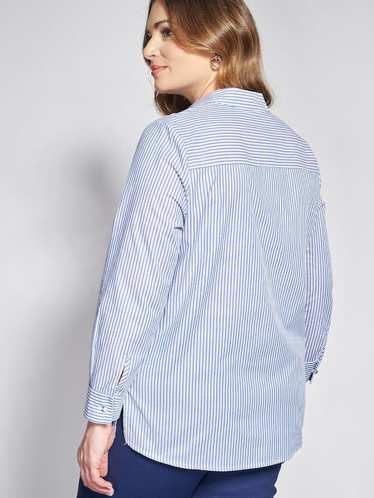 Long Sleeve Women's Denim Shirt Blue Striped