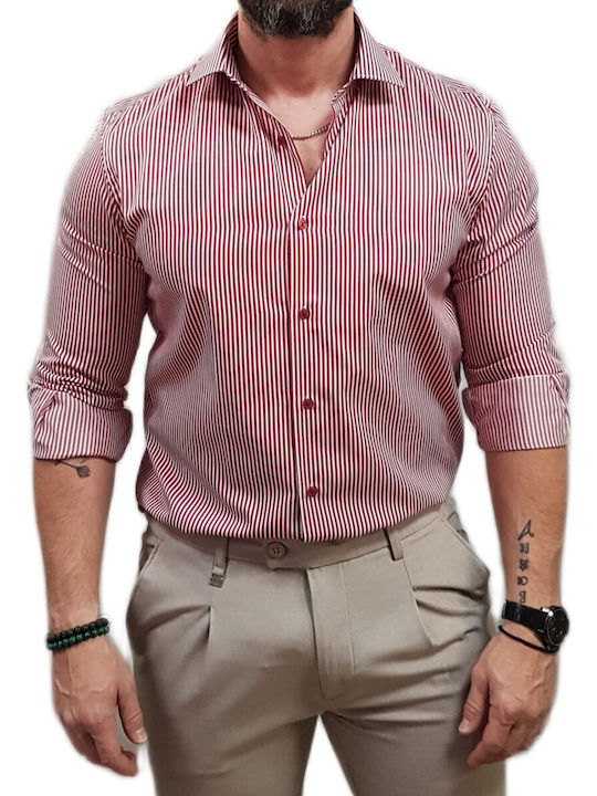 Long Sleeve Shirt in Narrow Fit Striped Red