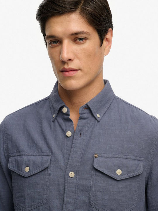 Herrenhemden Langärmeliges Overshirt Blau