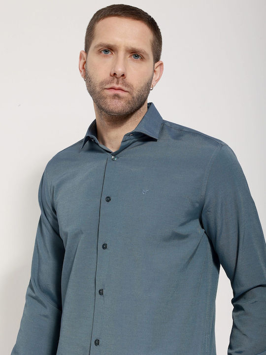 Short Sleeve Shirt in Wide Line Petrol Blue