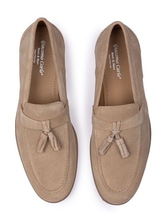 Suede Men's Loafers In Beige Color
