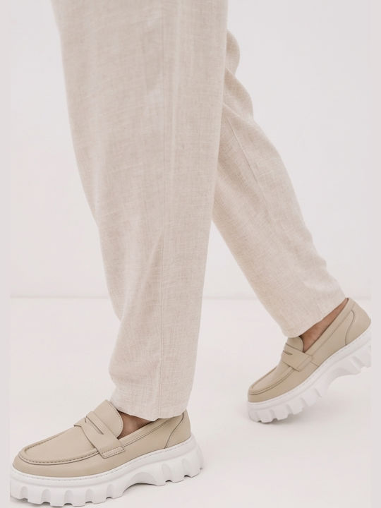 Δερμάτινα Ανδρικά Loafers σε Μπεζ Χρώμα