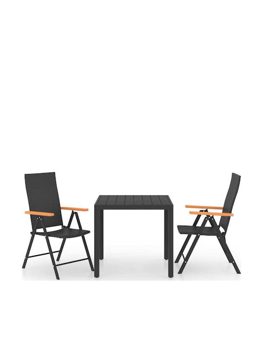 Dining Room Set for Small Outdoor Spaces 3 Pieces Black