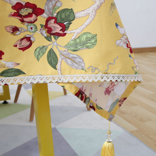 FRIPIA Linen Tablecloth With Yellow Lace 140x250cm
