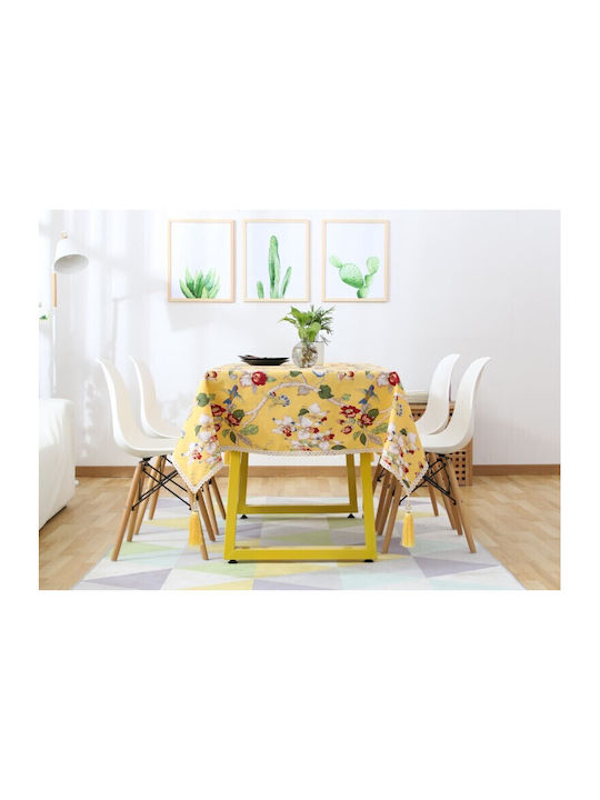 FRIPIA Față De Masă Din In Cu Dantelă Galbenă 140x250cm