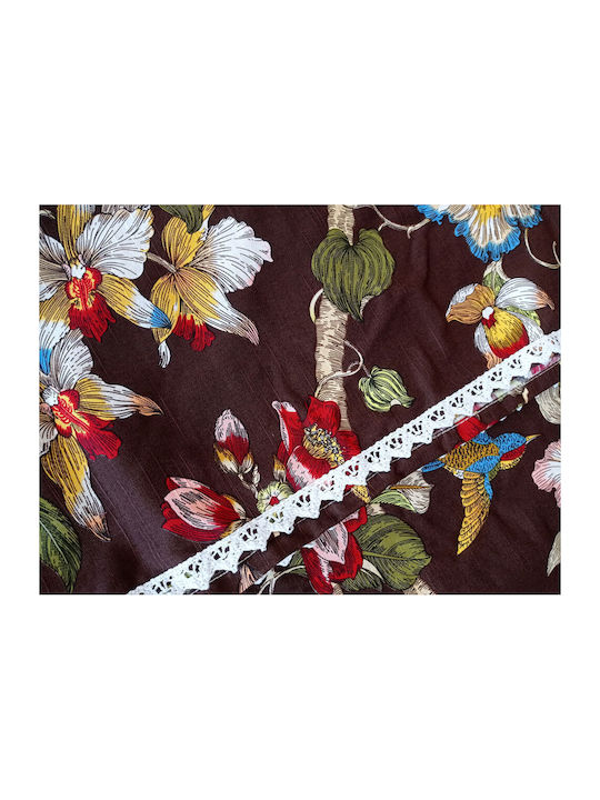 FRIPIA Leinen Tischdecke mit Spitze Braune 140x250cm