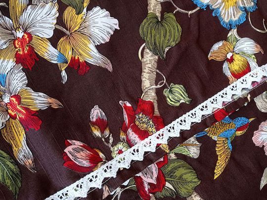 FRIPIA Linen Tablecloth With Brown Lace 140x250cm