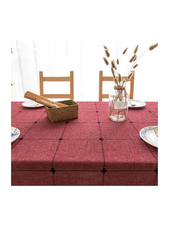 FRIPIA Покривка За Маса Лен С Бродерия Червена 140x250см