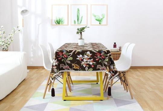 FRIPIA Linen Tablecloth With Brown Lace 140x250cm