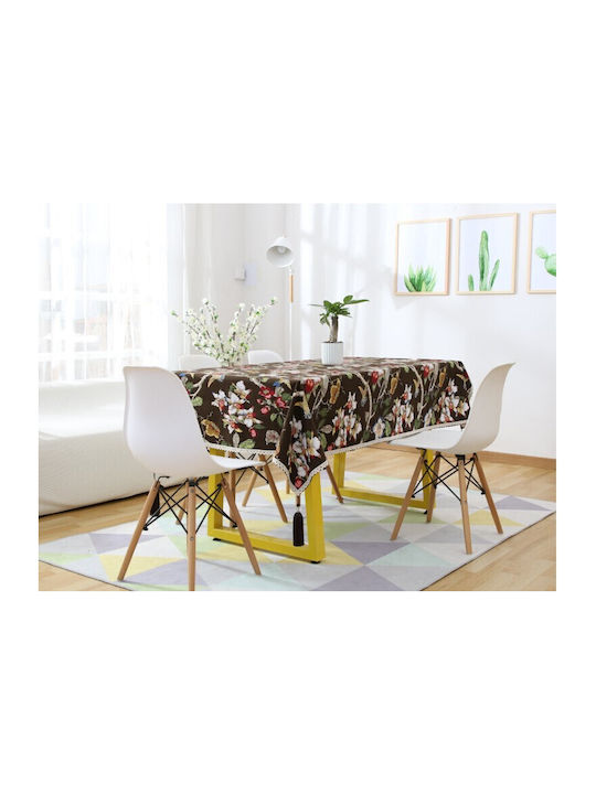 FRIPIA Leinen Tischdecke mit Spitze Braune 140x250cm