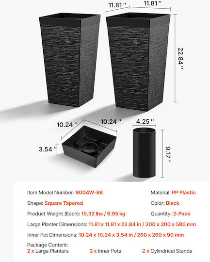 Vevor Set of 2 Black Plastic Planter Boxes