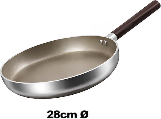 Cheffinger 28cm Induction Non-stick Frying Pan Wood Effect Handle Silver