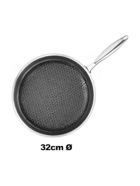 Cheffinger 32cm Pan Honeycomb Coating Long Handle Silver