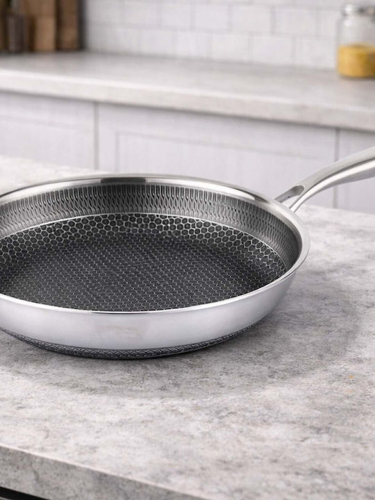 Cheffinger 32cm Pan Honeycomb Coating Long Handle Silver