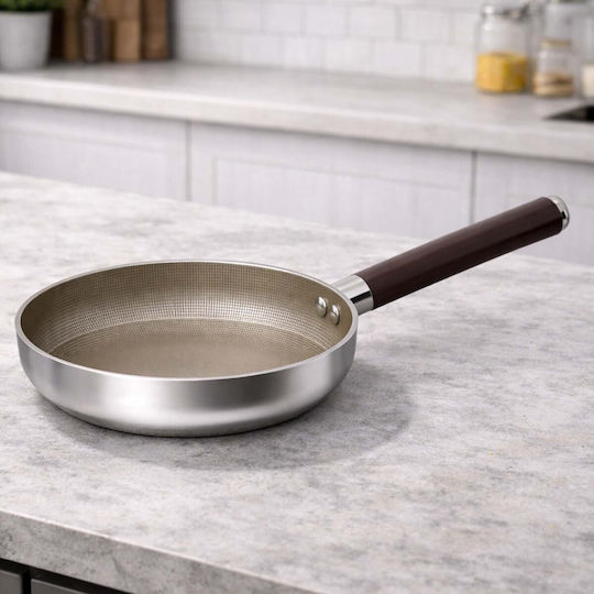 Cheffinger 20cm Induktionspfanne mit Antihaftbeschichtung Holzoptik Griff Silber