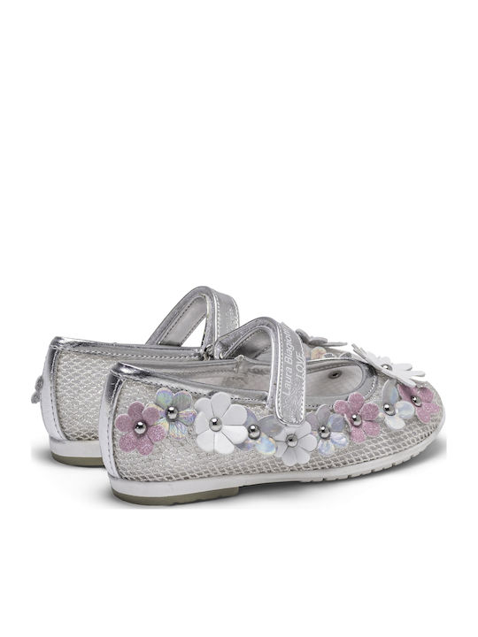 Kinder Pumps & Ballerinas mit Bügel- und Schleifenverschluss Silber L-9862-Weiß