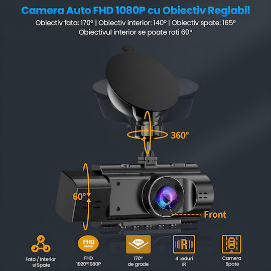 Set Cameră DVR Auto 1440P cu Ecran 3.16" Wi-Fi GPS și Cameră Marsarier