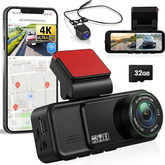Set Cameră DVR Auto 4K Wi-Fi GPS și Cameră Marșarier